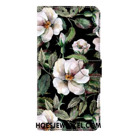 Leren Hoesje Voor Samsung Galaxy S26 Plus Wit Bloemenmotief