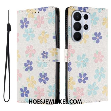 Leren Hoesje Voor Samsung Galaxy S26 Ultra Kleurrijke Bloemen