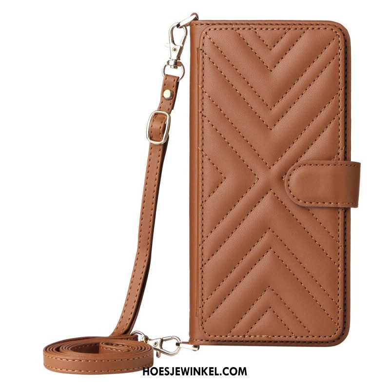 Leren Hoesje Voor Sony Xperia 1 Vii Gewatteerd Met Riem En Schouderriem