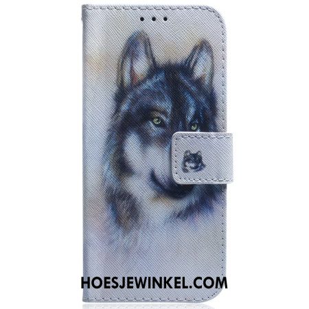 Leren Hoesje Voor Sony Xperia 10 Vii Aquarel Wolf