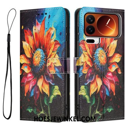 Leren Hoesje Voor Xiaomi 17 Pro Zonnebloem