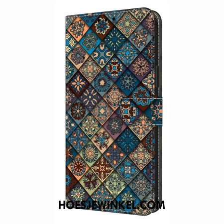 Leren Hoesje Voor Xiaomi Redmi Note 14 4g Blauw Bloemenpatroon