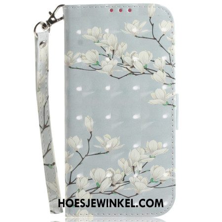 Leren Hoesje Voor Xiaomi Redmi Note 14 4g Magnolia's Met Riempje