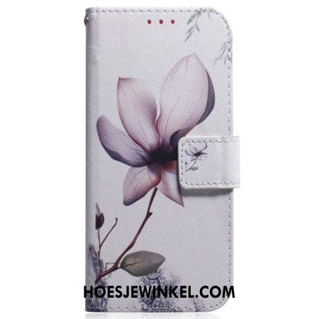Leren Hoesje Voor Xiaomi Redmi Note 14 4g Roze Bloem