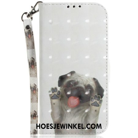 Leren Hoesje Voor Xiaomi Redmi Note 14 5g Sleutelkoord Met Mopshondpatroon