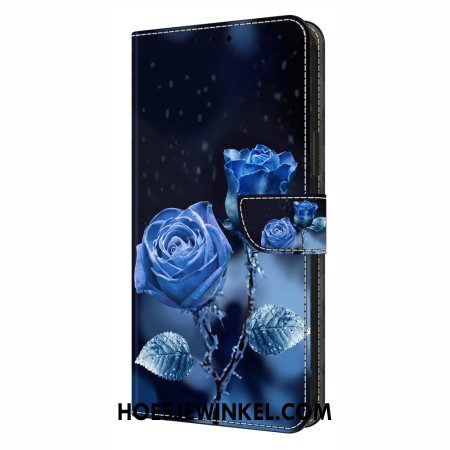 Leren Hoesje Voor Xiaomi Redmi Note 14 Pro 4g Blauwe Rozen