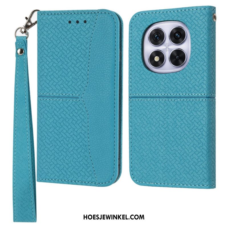 Leren Hoesje Voor Xiaomi Redmi Note 14 Pro 4g Geweven Textuur Met Bandje
