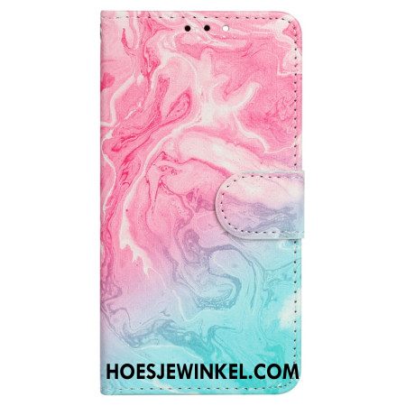Leren Hoesje Voor Xiaomi Redmi Note 14 Pro 4g Roze En Groen Marmer