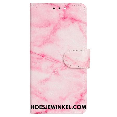 Leren Hoesje Voor Xiaomi Redmi Note 14 Pro 4g Roze Marmerpatroon