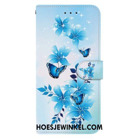 Leren Hoesje Voor Xiaomi Redmi Note 15 5g Blauwe Vlinders