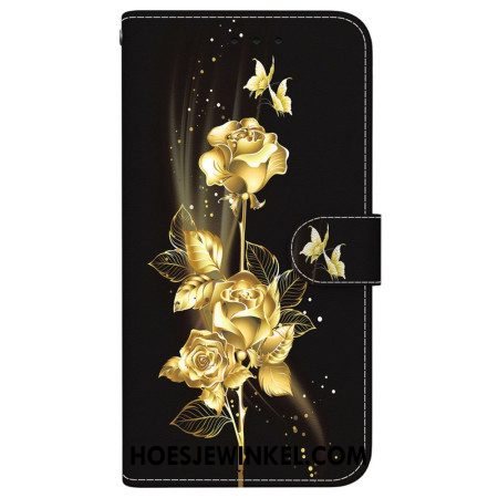 Leren Hoesje Voor Xiaomi Redmi Note 15 5g Gouden Vlinders En Roze