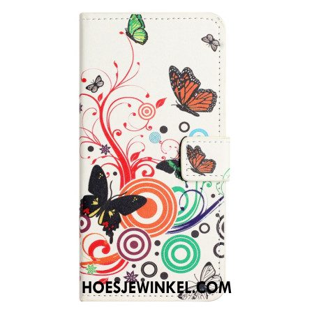 Leren Hoesje Voor Xiaomi Redmi Note 15 Pro 5g Vlinders Op Een Witte Achtergrond