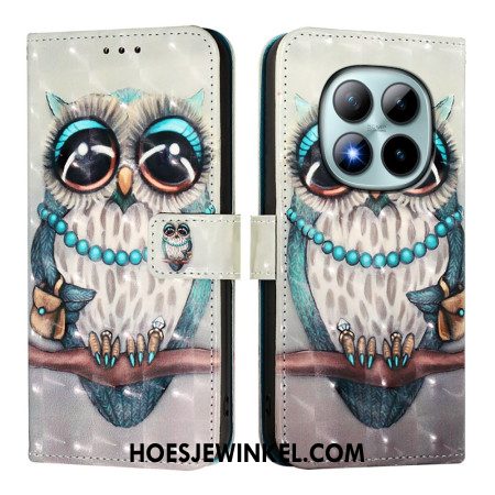 Leren Hoesje Voor Xiaomi Redmi Note 15 Pro Plus 5g Grijze Uil