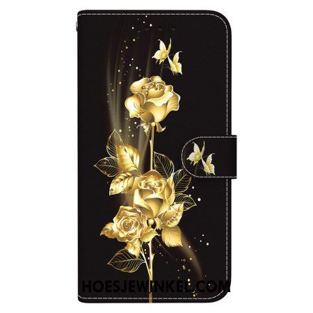 Leren Hoesje Xiaomi 15 Gouden En Roze Vlinders