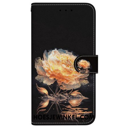 Leren Hoesje Xiaomi 15 Ultra Gouden Pioenroos Bescherming Hoesje