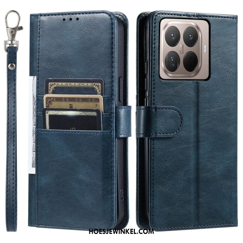 Leren Hoesje Xiaomi 15t Pro 6 Kaartsleuven En Koord Bescherming Hoesje