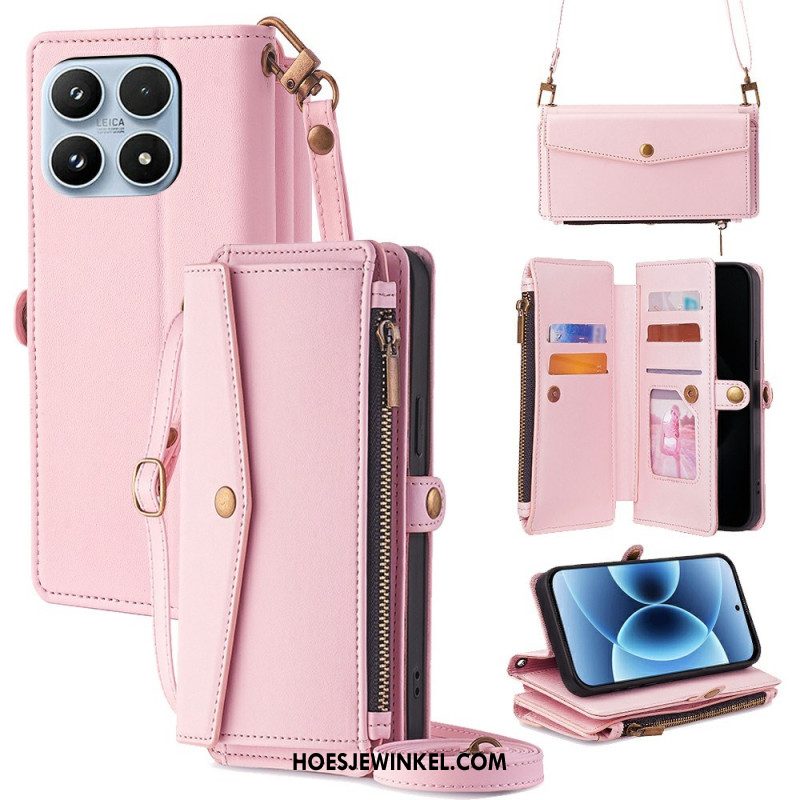 Leren Hoesje Xiaomi 17 Portemonnee Met Schouderband En Koord Bescherming Hoesje