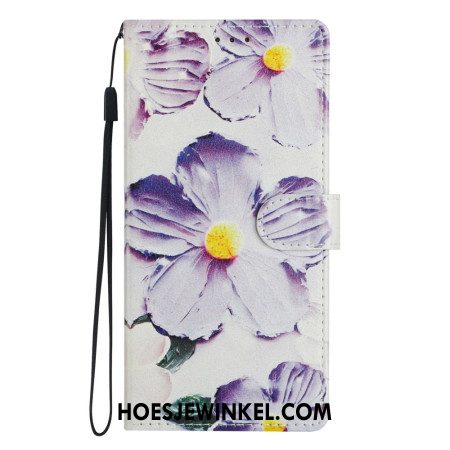 Leren Hoesje Xiaomi Redmi Note 14 4g Paarse En Witte Bloemen