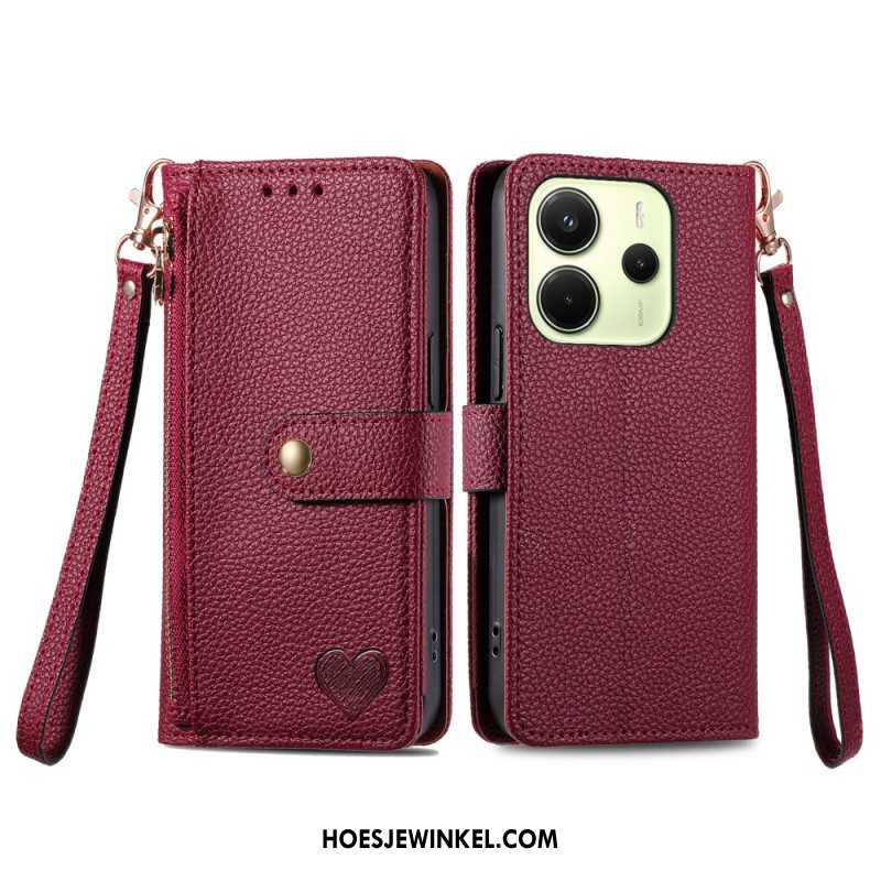 Leren Hoesje Xiaomi Redmi Note 14 4g Portemonnee Met Hartontwerp Bescherming Hoesje