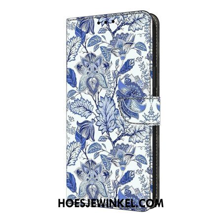 Leren Hoesje Xiaomi Redmi Note 14 Pro 4g Blauw Bloemenpatroon Bescherming Hoesje