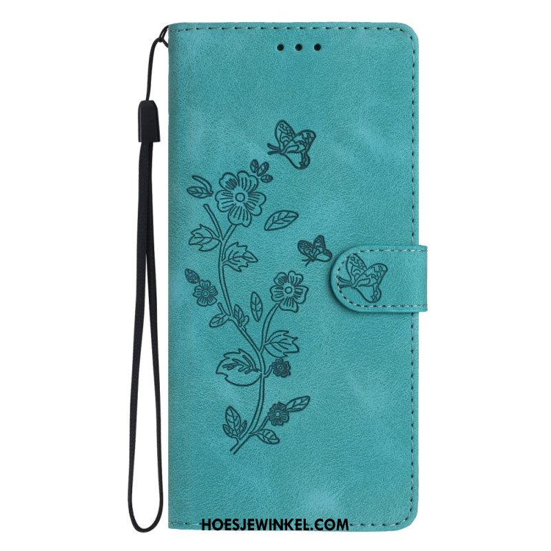 Leren Hoesje Xiaomi Redmi Note 14 Pro 4g Bloemen- En Vlinderdesign Bescherming Hoesje