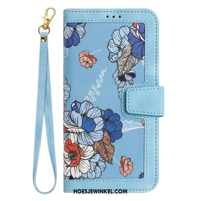 Leren Hoesje Xiaomi Redmi Note 14 Pro 4g Grafische Bloemen Met Bandje Bescherming Hoesje