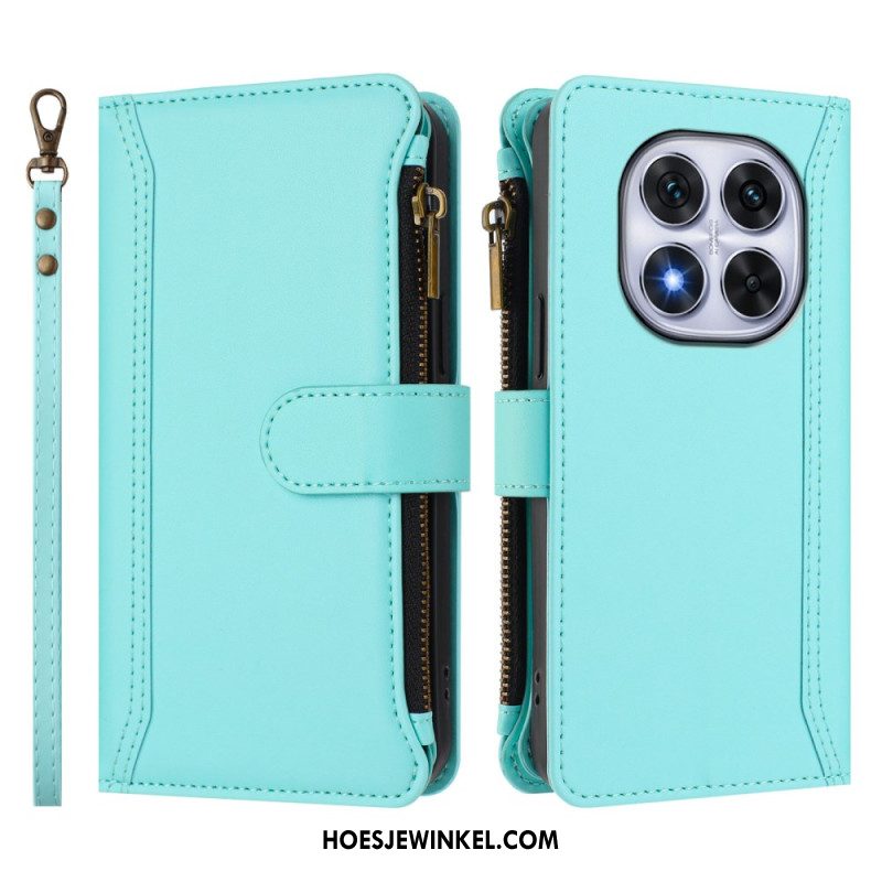 Leren Hoesje Xiaomi Redmi Note 14 Pro 4g Portemonnee Met 9 Kaartsleuven En Koord Bescherming Hoesje