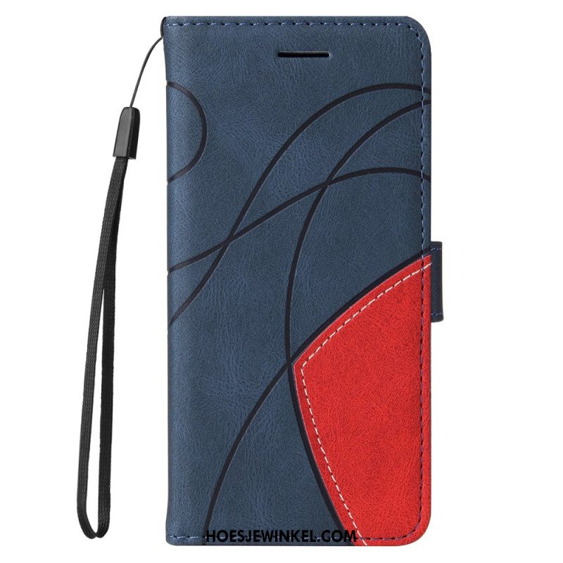 Leren Hoesje Xiaomi Redmi Note 14 Pro 5g Tweekleurige Golvende Lijnen Bescherming Hoesje