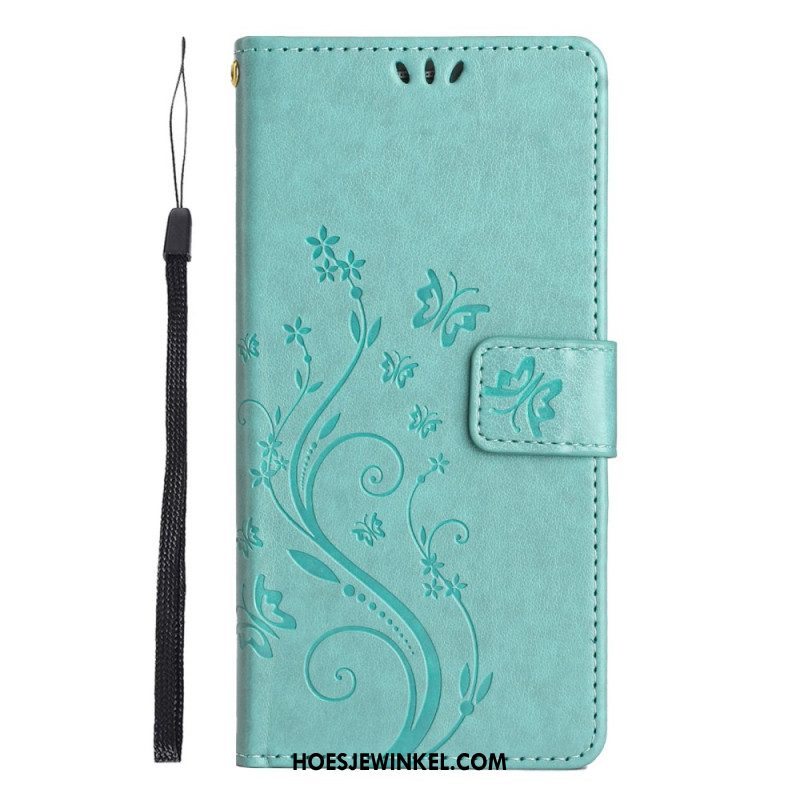 Leren Hoesje Xiaomi Redmi Note 14 Pro 5g Vlinder- En Bloemenprint Bescherming Hoesje