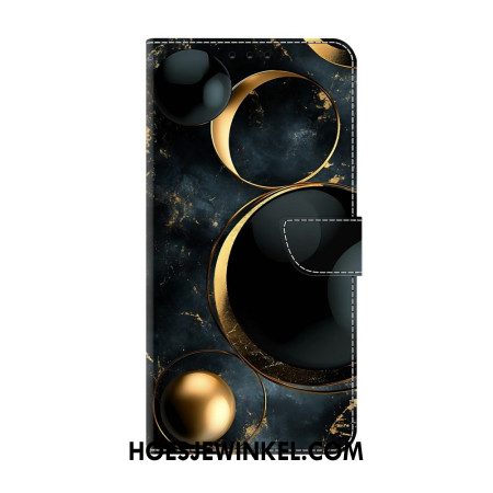Leren Hoesje Xiaomi Redmi Note 15 5g Gouden Ringen Bescherming Hoesje