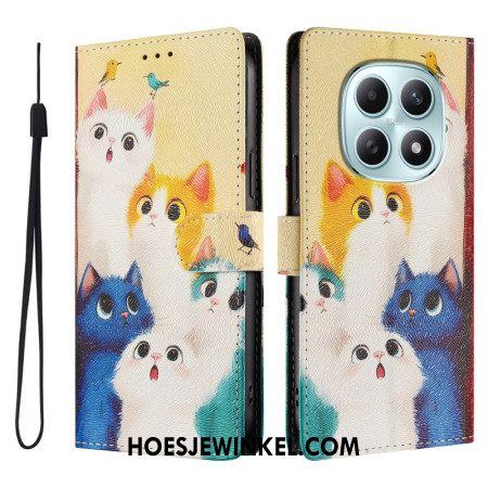 Leren Hoesje Xiaomi Redmi Note 15 5g Kleurrijke Katten Bescherming Hoesje