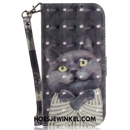 Leren Hoesje Xiaomi Redmi Note 15 Pro 5g Grijze Kat Met Bandjes Bescherming Hoesje