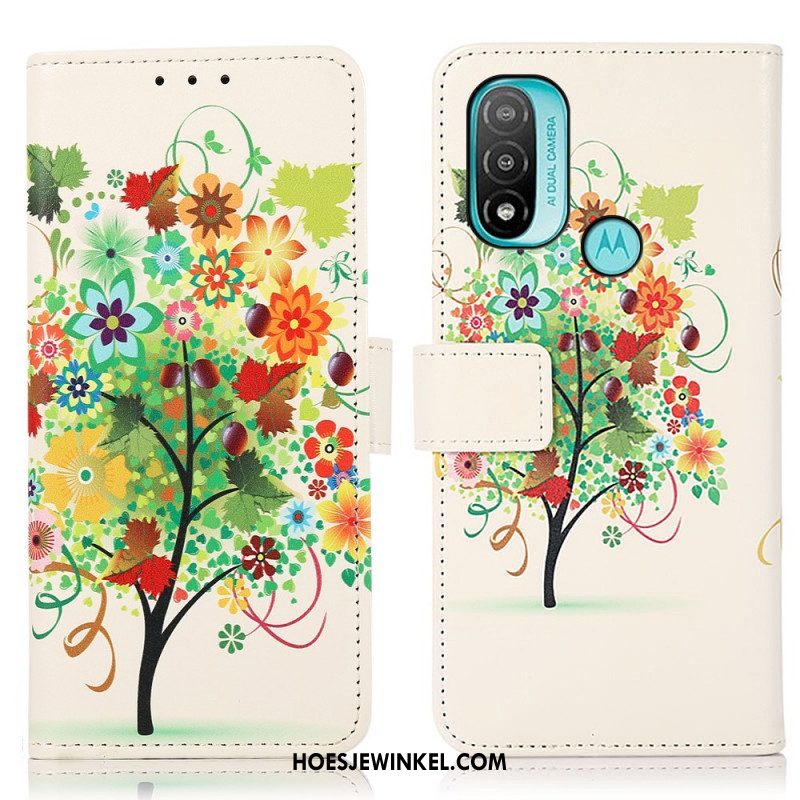 Leren Hoesje voor Moto E40 / E30 / E20 Bloeiende Boom