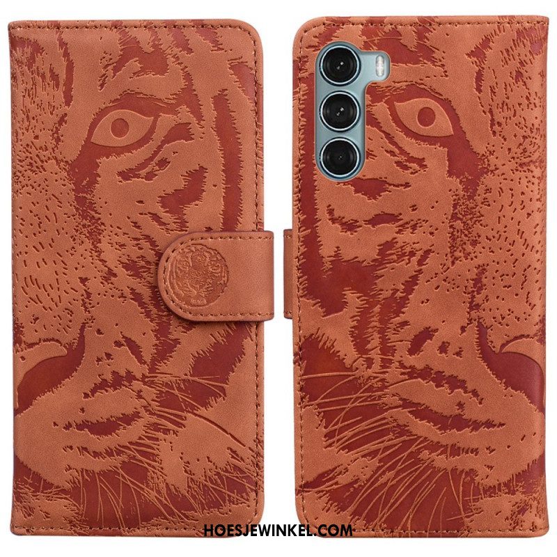 Leren Hoesje voor Moto G200 5G Tijger Gezicht Afdrukken