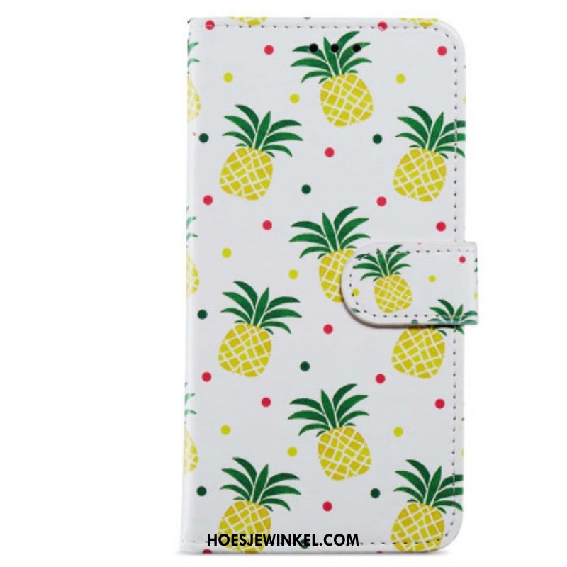 Leren Hoesje voor Moto G73 5G Met Ketting Ananas Met Bandjes