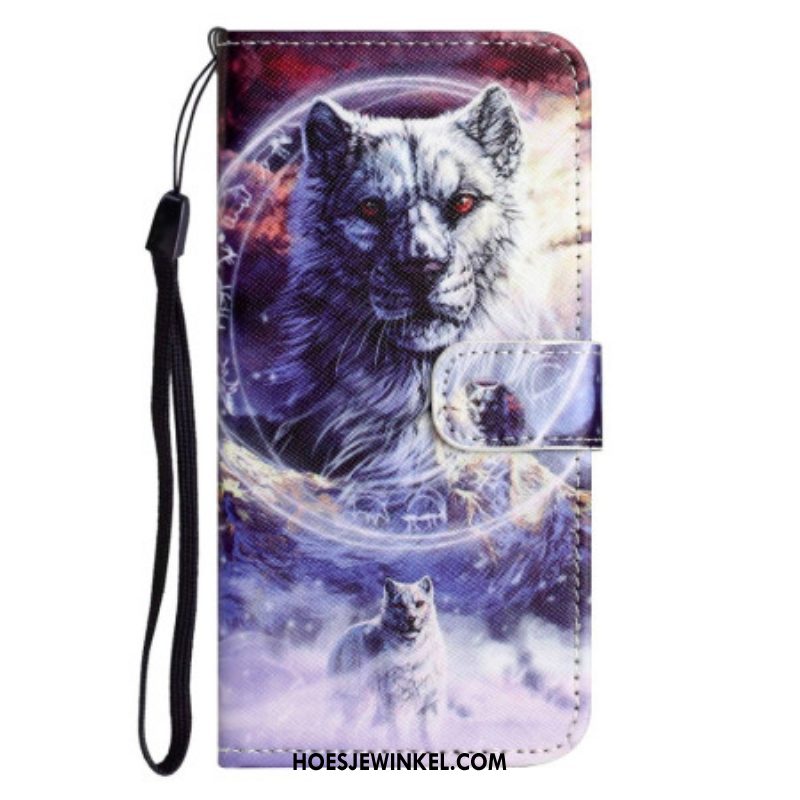 Leren Hoesje voor OnePlus 10T 5G Met Ketting Lanyard Wolf