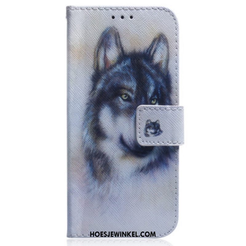 Leren Hoesje voor Oppo Reno 8 Lite Aquarel Wolf