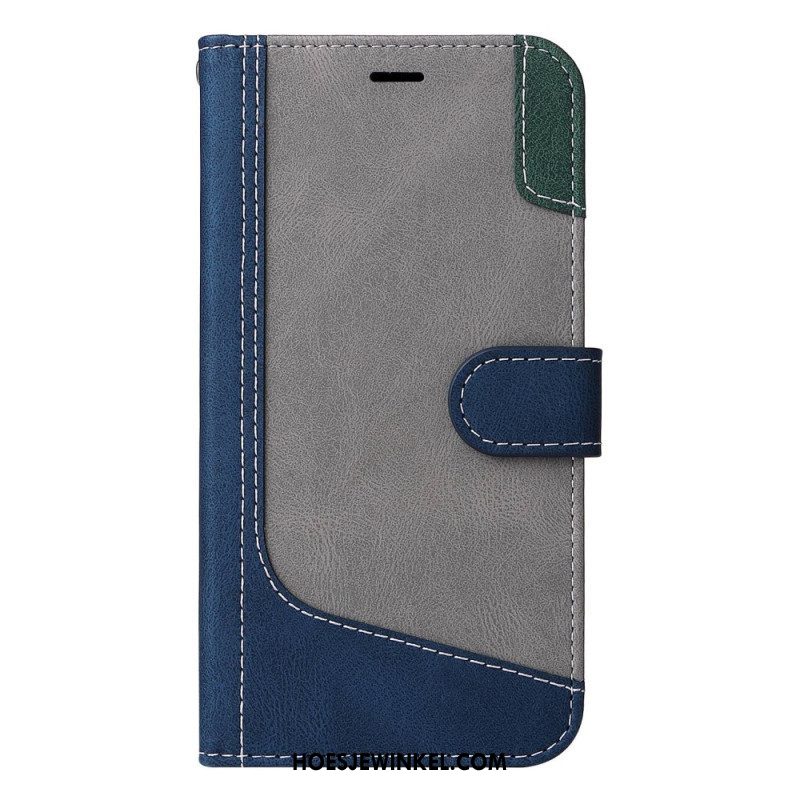 Leren Hoesje voor Oppo Reno 8 Met Ketting Driekleurige Riem