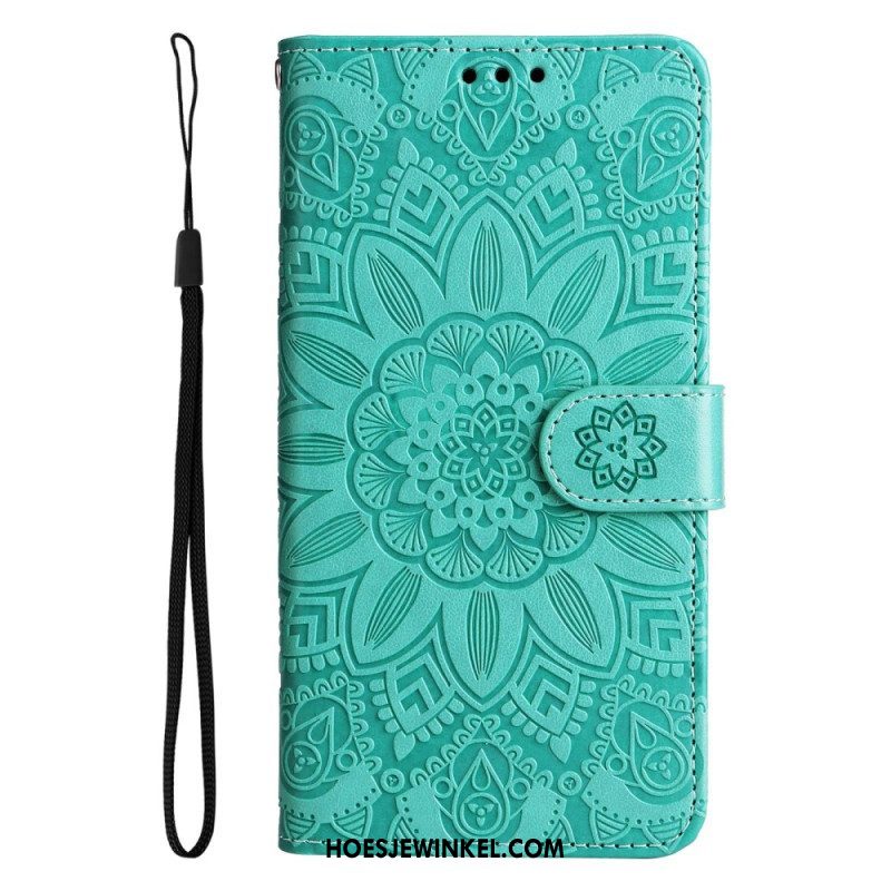 Leren Hoesje voor Oppo Reno 8 Pro Met Ketting Strakke Zonnebloem