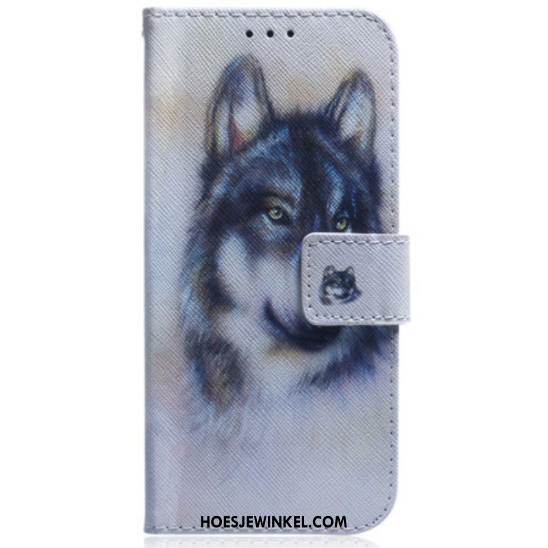 Leren Hoesje voor Oppo Reno 8 Pro Met Ketting Strappy Aquarel Hond