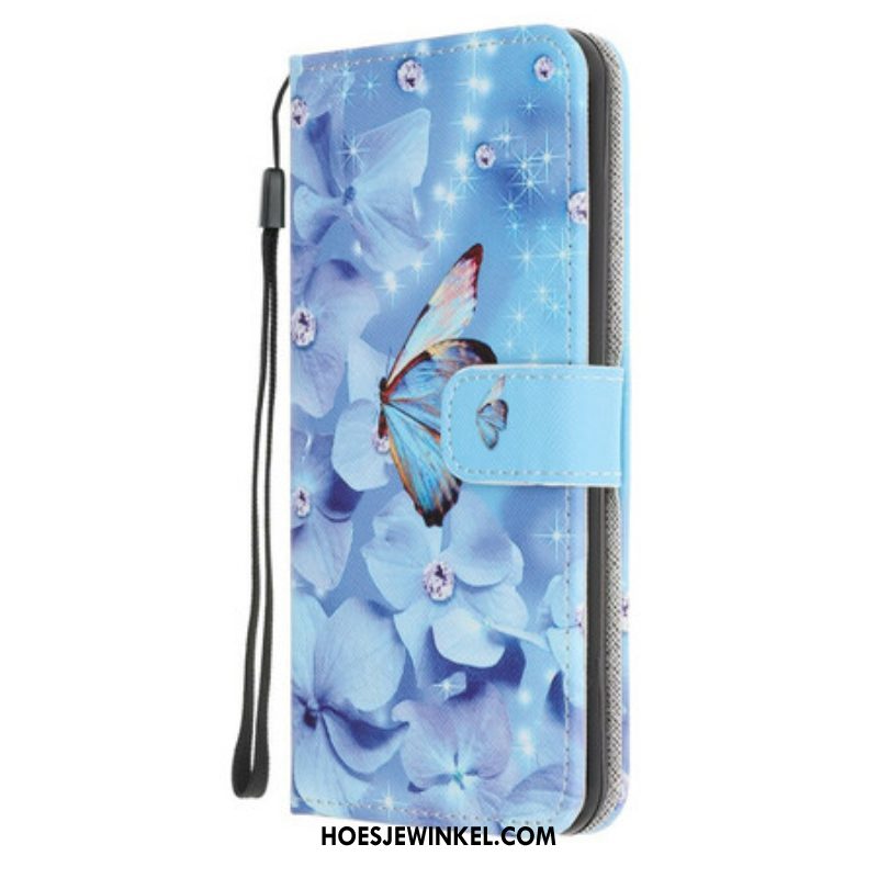 Leren Hoesje voor Samsung Galaxy A52 4G / A52 5G / A52s 5G Met Ketting Strappy Diamanten Vlinders