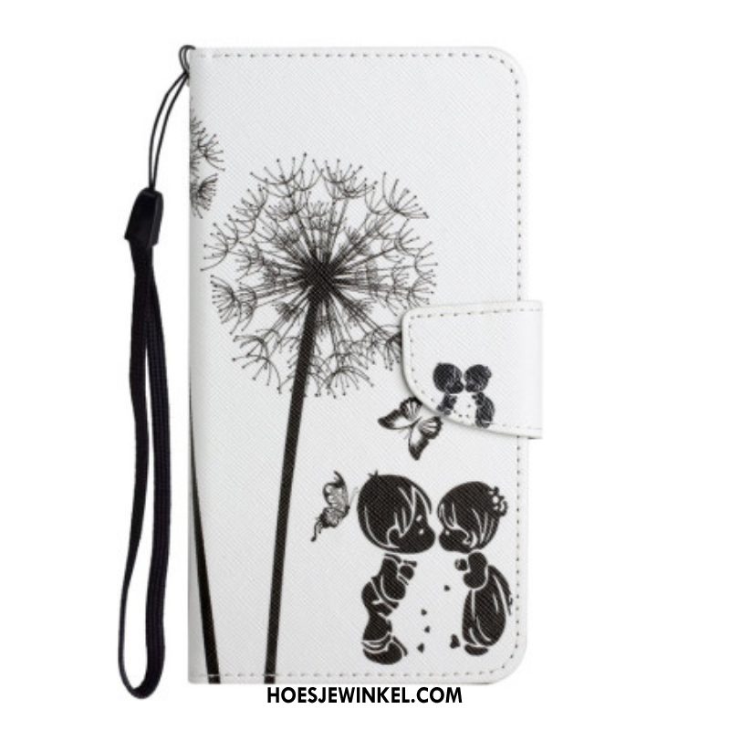 Leren Hoesje voor Samsung Galaxy A54 5G Met Ketting Lanyard Paardebloemen