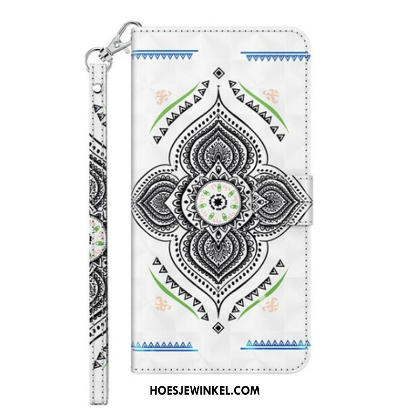 Leren Hoesje voor Samsung Galaxy M12 / A12 Lichte Vlekken Mandala Met Lanyard