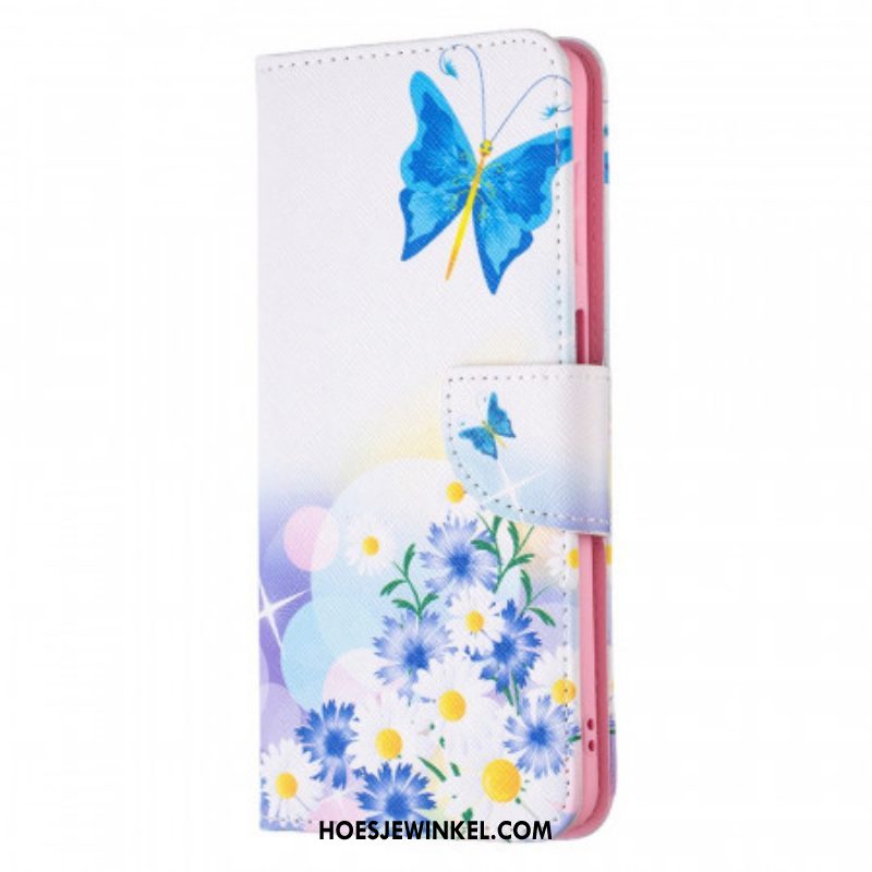 Leren Hoesje voor Samsung Galaxy M52 5G Vlinder En Bloemen