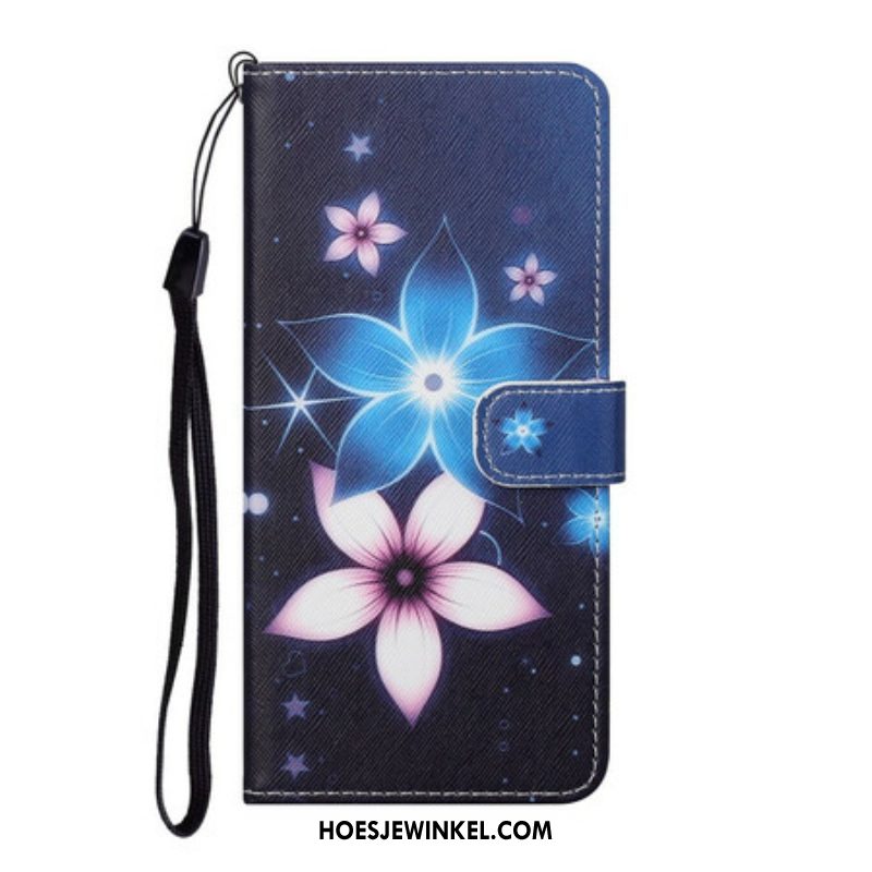 Leren Hoesje voor Samsung Galaxy S21 5G Met Ketting Maanband Bloemen