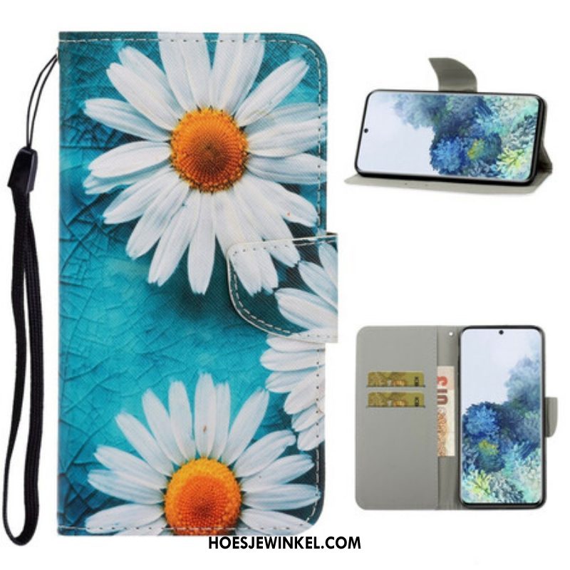 Leren Hoesje voor Samsung Galaxy S21 5G Met Ketting String Madeliefjes