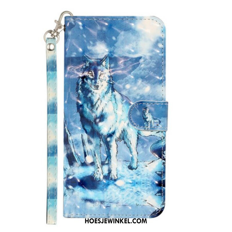 Leren Hoesje voor Samsung Galaxy S21 5G Met Ketting Wolf Light Schijnwerpers Met Riem