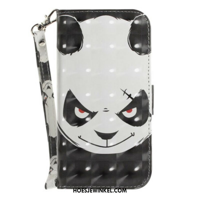 Leren Hoesje voor Samsung Galaxy S21 FE Met Ketting Boze Panda Met Lanyard