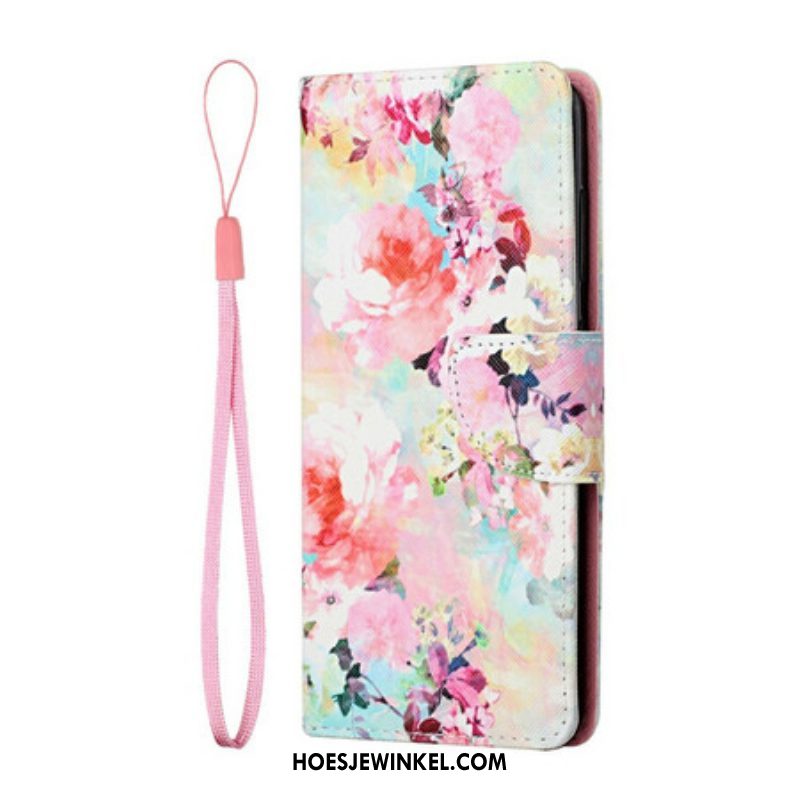 Leren Hoesje voor Samsung Galaxy S21 FE Met Ketting Vintage Bloemenprint Met Bandjes