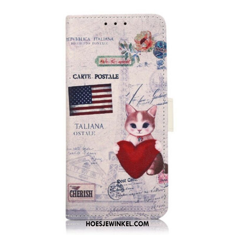 Leren Hoesje voor Samsung Galaxy S21 FE Reiziger Kat